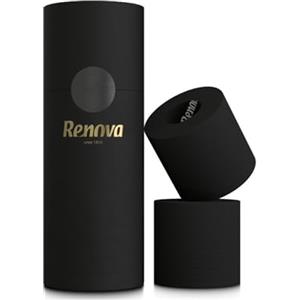 RENOVA - Carta igienica, confezione da 3 rotoli, in tubo lussuoso, colore: nero