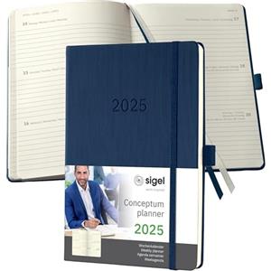 SIGEL C2562 Conceptum Agenda settimanale 2025, circa A5, blu scuro, copertina rigida, 2 pagine = 1 settimana, 192 pagine