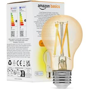 Amazon Basics - Lampadina Intelligente a Filamento LED A60, Luce Bianca Regolabile, Wi-Fi 2.4GHz, Compatibile Solo con Alexa, Confezione da 1 [Classe energetica E]