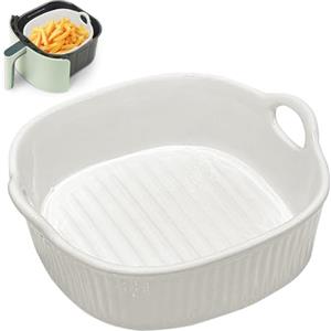 LUPATDY Teglia da Forno 650 ml, Forma Quadrata 7 Pollici, in Ceramica, con Manici per Lasagne, Carne, Verdure, per Friggitrice ad aria Calda, Forno, Microonde,18.5 x 17 x 6 cm (Bianco)