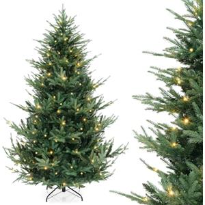 RELAX4LIFE Albero di Natale 210cm, Luci LED Incorporate, con 1090 Rami Folti, Effetto Realistico, Base Metallica, Decorazione natalizia per Casa, Ufficio e Negozio (210cm)