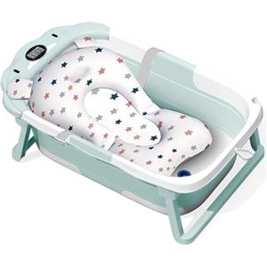 ITMNMNL Vaschetta Bagnetto Neonato Pieghevole,Vasca Neonato Bagnetto,Bagnetto Neonato,Vasca per Bambini Portatile Multiuso con Tappetino Antiscivolo e Foro di Scarico (Verde)