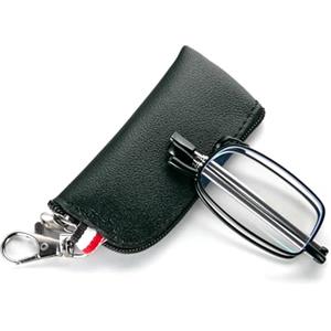 MMOWW Occhiali da lettura pieghevoli per uomo e donna con asta telescopica con chiusura lampo portachiavi occhiali portatili anti luce blu (Nero, +1.5)