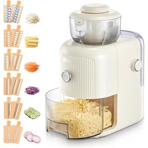 FOHERE Grattugia Elettrica Multifunzionale, 6 Lame, 50W, Contenitore 1,8L, Tritatutto per Verdure, Formaggio, Cipolle, Carote, Cetrioli, Bianco