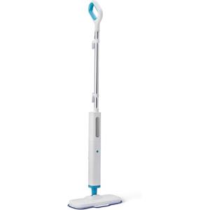 Amazon Basics Scopa a vapore per la pulizia dei pavimenti duri, con 2 panni lavabili e serbatoio dell'acqua da 450 ml, bianco