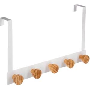 Avilia Appendiabiti per Camera da Letto e Bagno - Appendiabiti Appendibile con 5 Teste, in Metallo e Bambù, 33x5x20cm, Bianco e Marrone