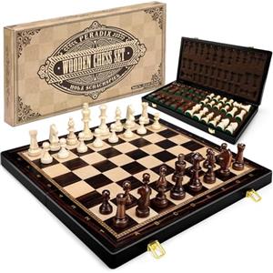Peradix 48 x 48 CM Grande Gioco di Scacchi in Legno - Scacchiera Pieghevole in Legno di Alta Qualità con 34 Grandi e Pesanti Pezzi di Scacchi - Scacchi per Adulti e Bambini (48×48 cm, Nero)