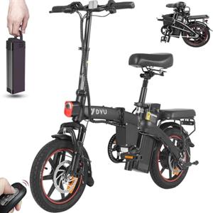 DYU Bicicletta Elettrica Pieghevole,14 pollici Smart Bici Elettrica Pedalata Assistita con LCD Display,Portatile Compatta E-bike con Chiave Wireless,Batteria Rimovibile,Unisex Adulto (Nero)
