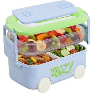 Culinavog 1100 ml All-in-One Bento Scatole, Schiscetta Pranzo Bambino, Contenitori per Food, Porta Merenda Bambini Scuola con Scomparto Bento Forchetta per Microonde Ufficio Lavoro Picnic Blu