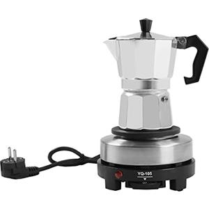 TaNeHaKi Caffettiera Elettrica Moka, Macchina per Caffè Espresso, 3 Tazze, Argento/Nero