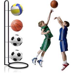 YapitHome Porta Palloni a 4 Livelli Porta Palloni da Muro in Metallo Scaffale Stoccaggio Attrezzature Sportive per Calcio Pallacanestro Pallavolo Rugby