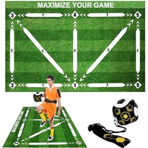 Auveach Tappetino da Allenamento per Calcio 60 x 90 cm con Cintura Regolabile da Allenamento da Calcio Tappeto Calcio Allenamento Silenzioso Antiscivolo per Bambini Adulti (Verde Erba)