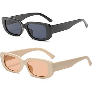 YAMEIZE Occhiali da sole Rettangolari Donna, Uomo, Confezione da 2, Occhiali da Guida Vintage Anni '90, Piccoli, con Protezione UV400
