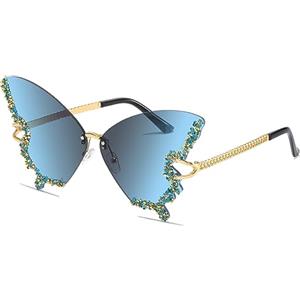 YAMEIZE Occhiali da Sole Senza Montatura Farfalla Vintage-Retro Funky Diamante Strass Occhiali Festival Rave 70s Festa Carnevale Occhiali da sole Protezione UV