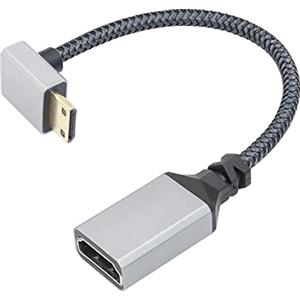 RIIEYOCA Cavo adattatore da mini HDMI a HDMI 4K, con angolo di 90 gradi, mini HDMI maschio a HDMI femmina, cavo intrecciato in nylon corto, supporto 4K UHD, per laptop, proiettore, TV, monitor(20 cm)