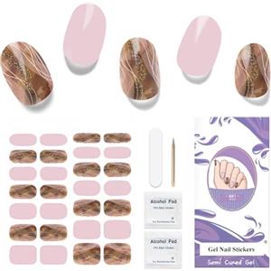 Ubaxquru Unghie Gel Adesive UV - 28 Pcs Smalto Adesivo per Unghie Adesivi Unghie Gel Nail Stickers Full Wraps Lampada LED Adesivi per Unghie(oro)