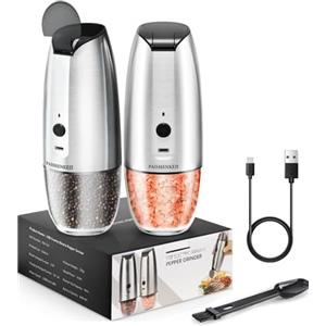 PAISHENKEJI Macina Sale Pepe Elettrico Set: - Macina Pepe USB Ricaricabile con luce LED, Automatica Gravità Macinapepe Elettrico con Funzionamento di una Mano e Rugosità Regolabile
