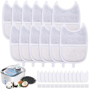 Fentar 12Pcs Filtri Fontanella per Gatti, Filtro a Carbone Attivo da 12 Pezzi e Filtro a Schiuma da 24 Pezzi, Filtri per Fontanella Gatti, Filtri per Fontanella Gatto 4L