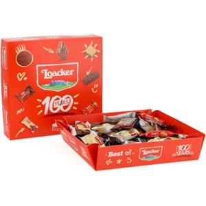 Loacker, Best of Moments 100 Years, Mix di Bontà a Base di Wafer al Cioccolato in Formato Mini, Idea Regalo, Party Box con Vassoio, Confezione Regalo con 44 Cioccolatini Monoporzione