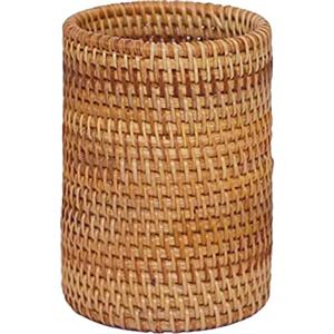 fanelod Penn Cup in vimini, organizer per pennelli da trucco, portapenne in rattan, porta penne a forma di cilindro, contenitore per organizzare penne o pennelli da trucco, porta pennelli da trucco