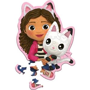 Trefl - Puzzle in Legno Originali: Gabby's Dollhouse, Gabby e il suo Gatto - 50 Pezzi, Wood Craft Junior, Forme irregolari, 10 figure, puzzle moderno, divertente per bambini dai 5 anni