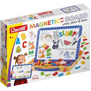 Quercetti Magnetino Letters Lavagna per Bambini 4-8 Anni con Lettere Magnetiche per Bambini, Lavagna Cancellabile con Piedini, Giochi Educativi, Made in Italy
