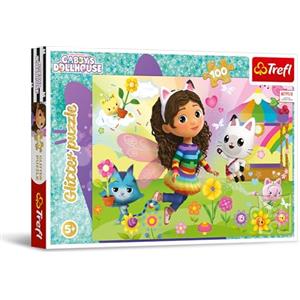 Trefl - Puzzle Glitter Gabby's Dollhouse: Scintillante Gabby - 100 Tessere - Gioco per Bambini dai 5 Anni con Personaggi delle Fiabe