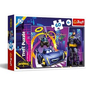 Trefl - Batwheels, Batman e i Suoi Veicoli - Puzzle 60 Pezzi - Puzzle Colorati con Personaggi delle Fiabe, Intrattenimento Creativo, Divertimento per Bambini dai 4 anni
