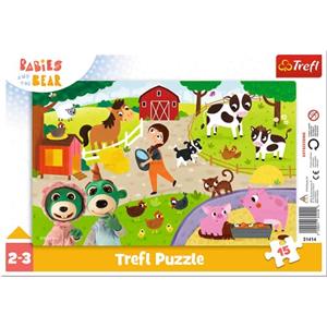 Trefl - Babies and the Bear, Adorabili Bambini - Puzzle a Cornice, 15 Pezzi Grandi, Cornice e Tappetino Rigido, con Personaggi Delle Fiabe, Bambini e Orsacchiotti, per Bambini a Partire da 2 anni