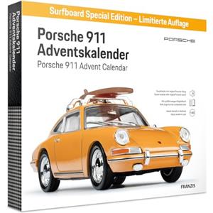 FRANZIS 67299 - Porsche 911 Special Edition Tavola da surf Calendario dell'Avvento - Modellino in scala 1:43, con modulo audio e libro di accompagnamento a 52 pagine