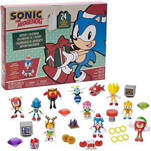 Sonic The Hedgehog JAKKS Pacific, calendario dell'Avvento per le festività 2024, 24 giorni di sorprese con personaggi misteriosi e accessori, circa 3,8 cm, ottimo regalo per bambini e collezionisti