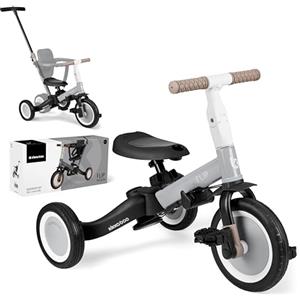 Kikka Boo KikkaBoo Triciclo Evolutivo 5 in 1 per Bambini da 1 a 5 Anni FLIP, Triciclo Passeggino con Maniglione Regolabile, Con o Senza Pedali, Trasformabile in Bicicletta, Grigio