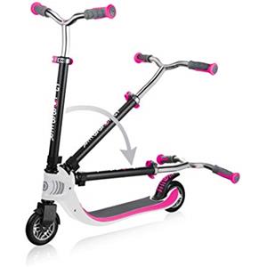 Globber - FLOW FOLDABLE 125 - Monopattino pieghevole a 2 ruote per bambini dai 6 anni in su e adolescenti , Bianco - Rosa
