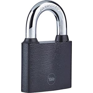 Yale Lucchetto Y111B/50 50 mm nero: corpo in acciaio con arco temprato antitaglio e serratura a chiave testata 10.000 cicli per armadietti cassette garage e capanni