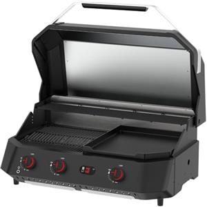 Cozze® G-800 COMBO Plancha Grill - 3 fuochi a gas con piastra - 50 mbar - Outdoor Grill con 9,5 kW di potenza e termometro digitale - incl. regolatore di pressione e griglia scaldabagno