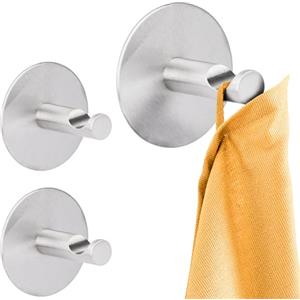 RICOO Ganci Adesivi Premium, MH016-3, Set da 3 Gancetti Adesivi per Bagno e Cucina, Porta Accappatoio e Asciugamani, Appendiabiti Adesivo, Edelstahl, Argento, Stile Moderno