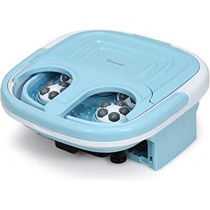 COSTWAY Massaggiatore Plantare Massaggiatore Piedi Elettrico, Massaggia Piedi Portatile, con Funzione Calore Bolle e Rulli Elettronici, Pieghevole Salvaspazio (Blu)