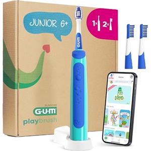 GUM Playbrush JUNIOR 6+ spazzolino elettrico | app di gioco interattiva | 2 modalità di spazzolamento | setole extra morbide | batteria a 8 settimane | 1x spazzolino sonico | 2 testine extra | Blu