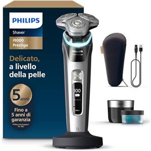 Philips Shaver i9000 Prestige, rasoio elettrico Wet & Dry, con tecnologia Skin IQ, triplo sistema di sollevamento e taglio, doppie lame rotanti in acciaio di precisione a 360°, modello XP9205/30