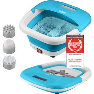 TZS First Austria pediluvio con funzione massaggio, richiudibile con serratura e set pedicure 3 pezzi, funzione riscaldamento, massaggio a bolle, rulli massaggianti - blu