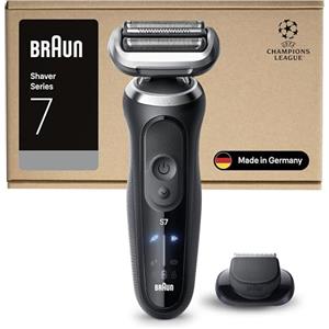 Braun Serie 7 Rasoio Elettrico Barba, Wet&Dry, Regolabarba Uomo, Rasoio Barba, 60 Min Di Utilizzo, Accessorio Rifinitore di Precisione, Senza Fili,100% Impermeabile, Regolabarba Braun, 72-N1200SI,Nero