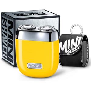 yoose Rasoio Elettrico, Rasoio Elettrico Uomo in Metallo, IPX7 Impermeabile con Ricarica USB-C & Lame Magnetiche - Facile da Pulire - Per Viaggi, Outdoor, Lavoro e Auto (Giallo)
