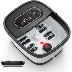 Snailax Pediluvio Con Calore - 14 Livelli di Riscaldamento, Rulli Shiatsu, Bolle, Luce Rossa, Timer - Elettrico 35℃-48℃, Massaggiatore per Piedi Pieghevole