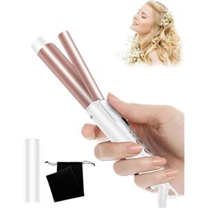 UKLISS Mini Ferro Arricciacapelli Per Capelli Corti, Mini Arricciacapelli Da Viaggio Per Capelli Corti E Medi, 3 Temperature 160-200°C, Doppio Voltaggio (White Rose)