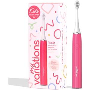 My Variations Kids - Spazzolino da denti elettrico sonico per bambini, ricaricabile, consigliato dai dentisti, 2 modalità, 27 adesivi, 1 mese di autonomia, timer da 3 anni (rosa, 3-12 anni)