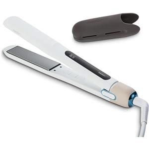 MEDION HS1 Piastra con display (5 impostazioni di calore regolabili, piastre riscaldanti flessibili in ceramica/tourmalina con sensore di temperatura, piastra per capelli) bianco