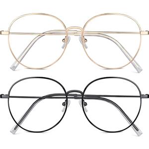 ACWOO Occhiali Moda con Filtro Anti Luce Blu, 2 Pezzi, Telaio in Metallo, Lenti Trasparenti, Blocco UV contro Affaticamento, per Uomo Donna, Antiriflesso, per PC TV Tablet