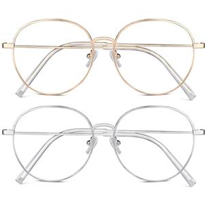 ACWOO Filtro Luce Blu Occhiali, 2 Pezzi Anti Luce Blu Metallo Telaio, Lenti Trasparenti, Blocco UV Anti Affaticamento, Moda per Uomo Donna, Antiriflesso per PC TV Tablet