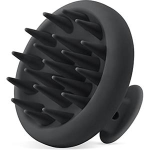 HEETA Spazzola massaggiante per cuoio capelluto, in silicone, con setole morbide, design in silicone integrato, spazzola per shampoo per capelli bagnati e asciutti, colore nero scuro
