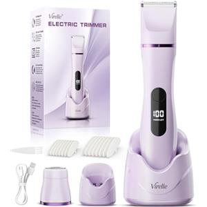 Virelle Rasoio Elettrico Donna Parti Intima - Depilatore Corpo Donna Tutto-In-Un IPX7 Impermeabile, Trimmer Intima per Viso, Ascella e Braccia con 4 Peines, Schermo LED e Ricarica USB, Regalo di Anniversario